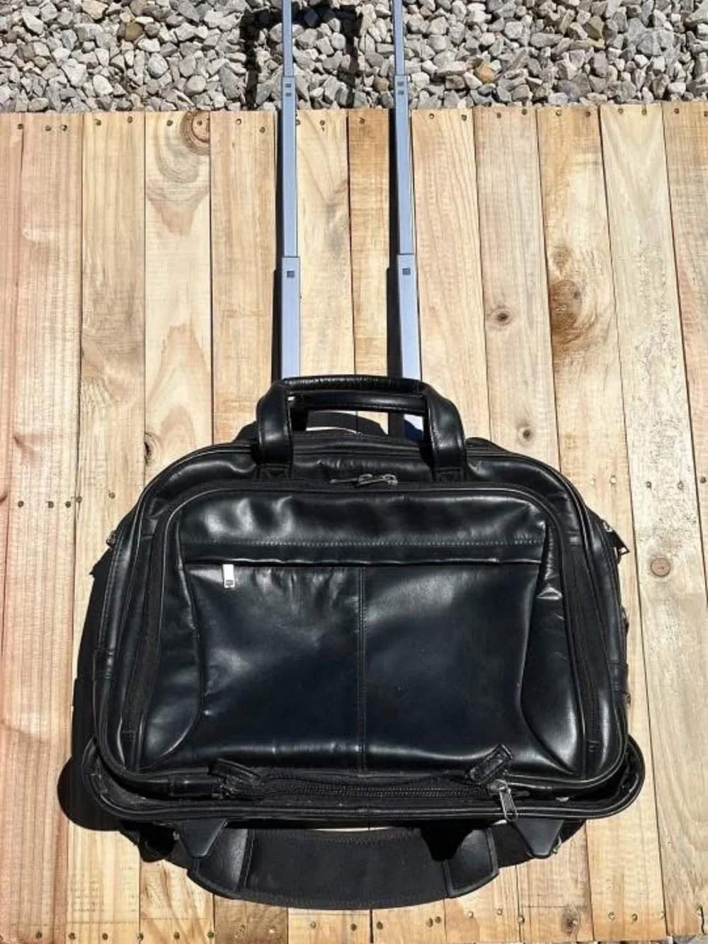 Black Rolling Leather Briefcase - Unbranded